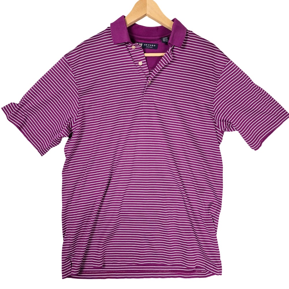Oxford Golf Polo Shirt Striped Mercerized Cotton Mens S Purple GOOD Breathable